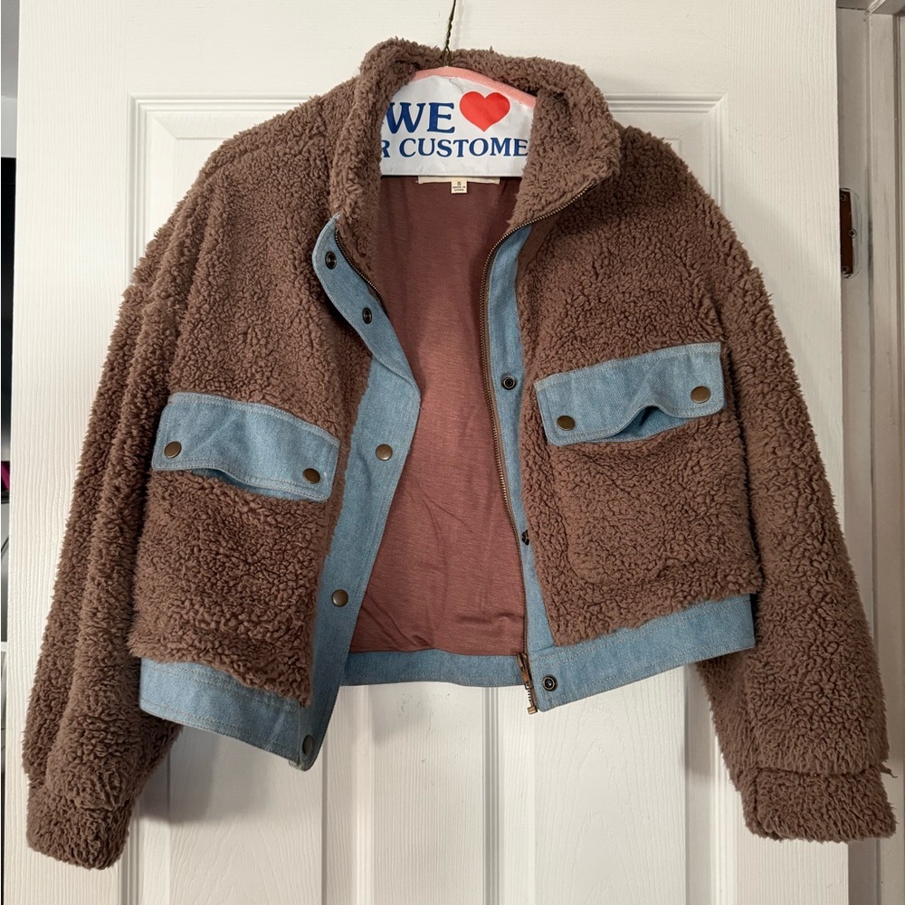 Stitch and Feather Brown Sherpa Jean Jacket